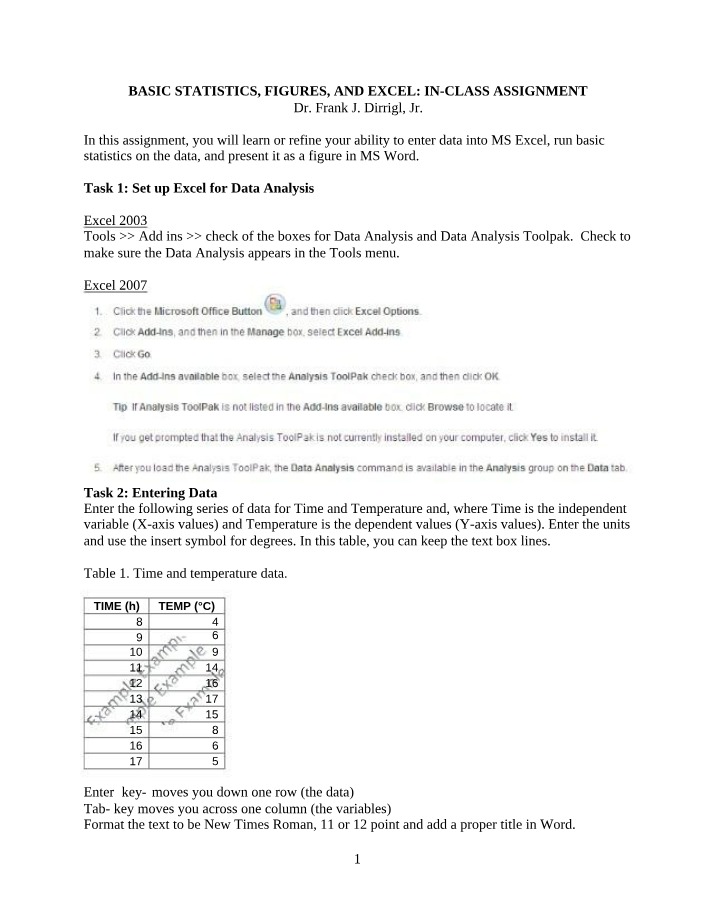 Basic Statistics, Figures, and Excel Assignment