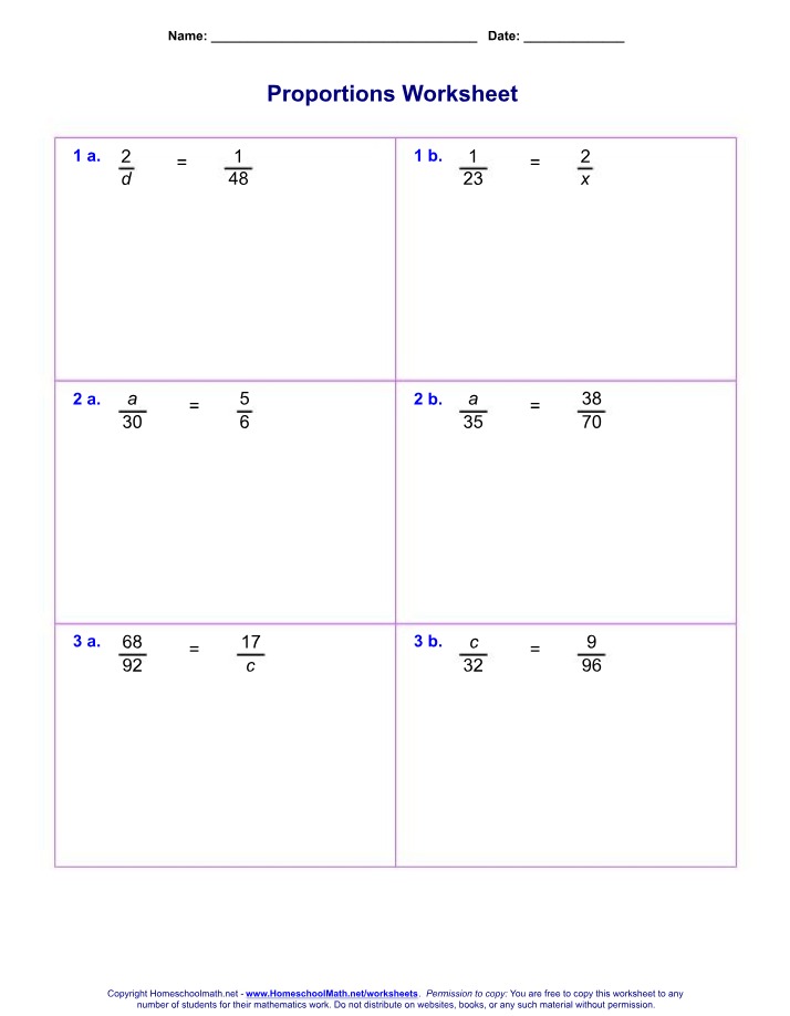 Answer Key for Proportions Worksheet