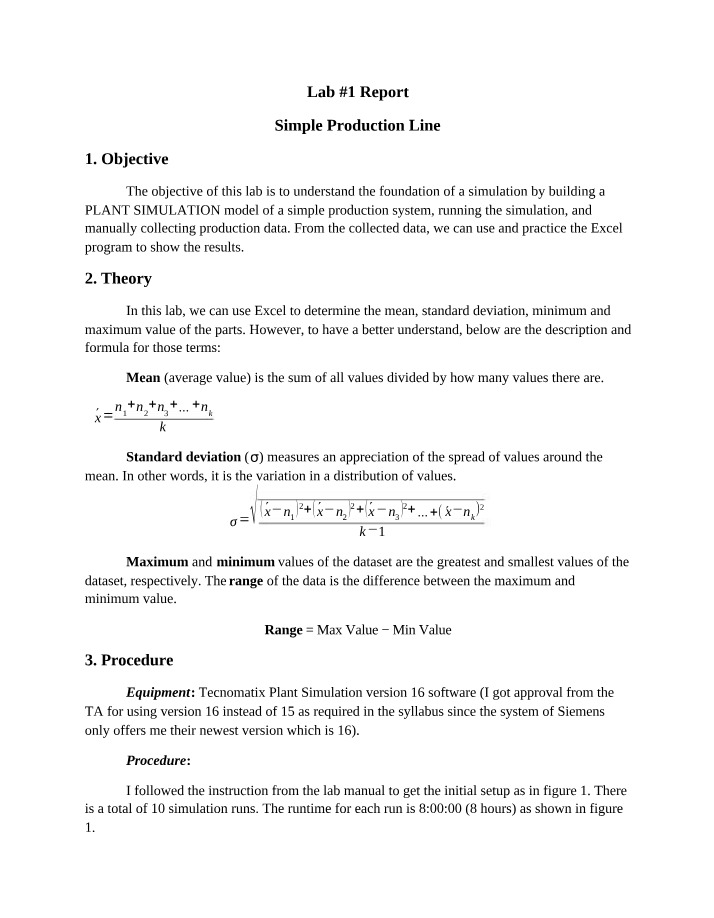 Lab Report 1 - Simple Production Line