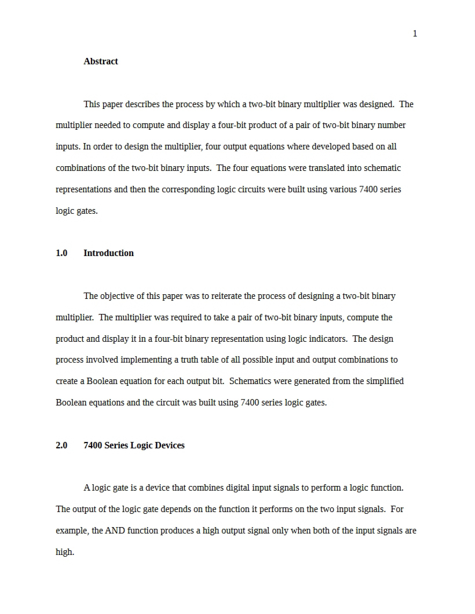 Binary Multiplier (Two Bit)