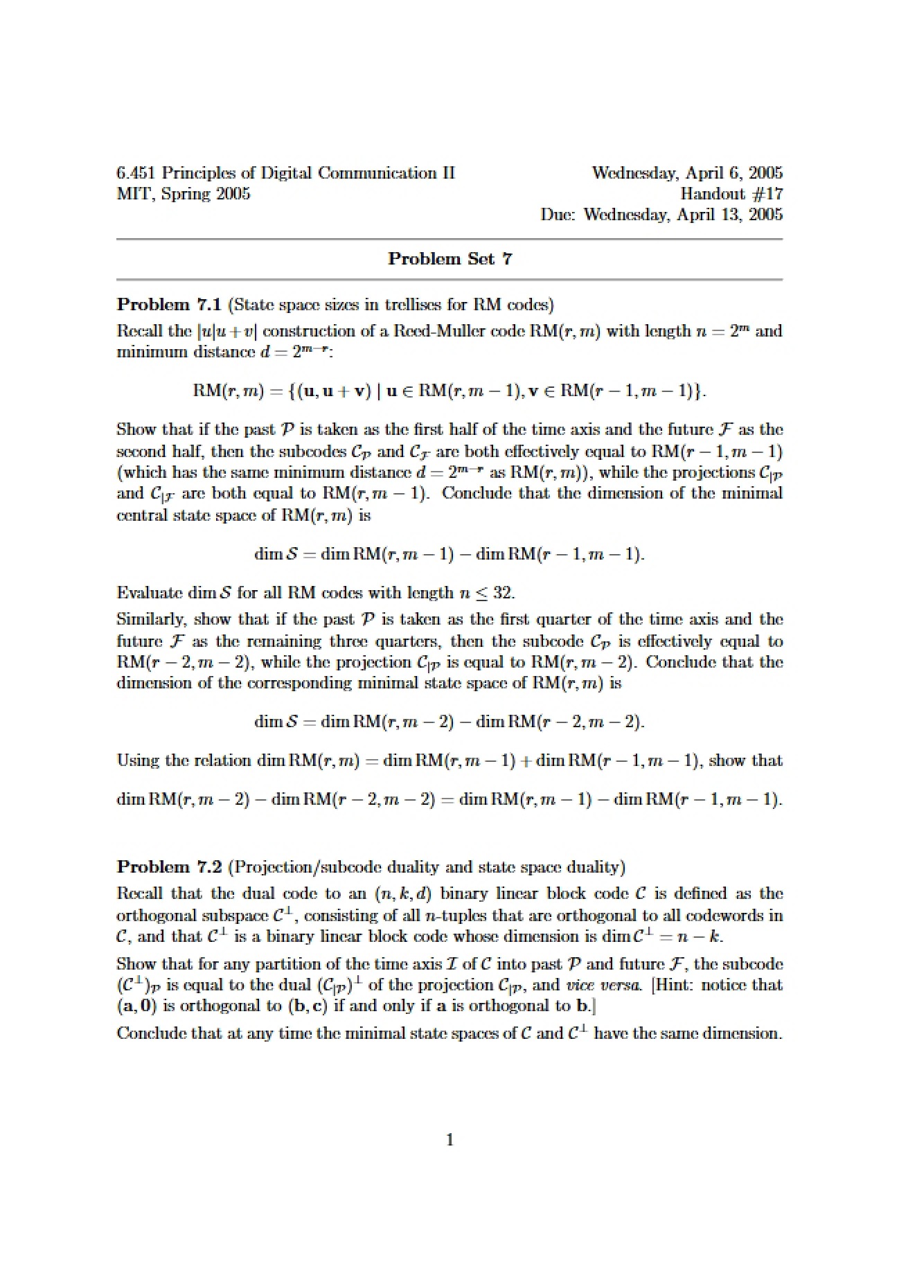 Seventh Problem Set