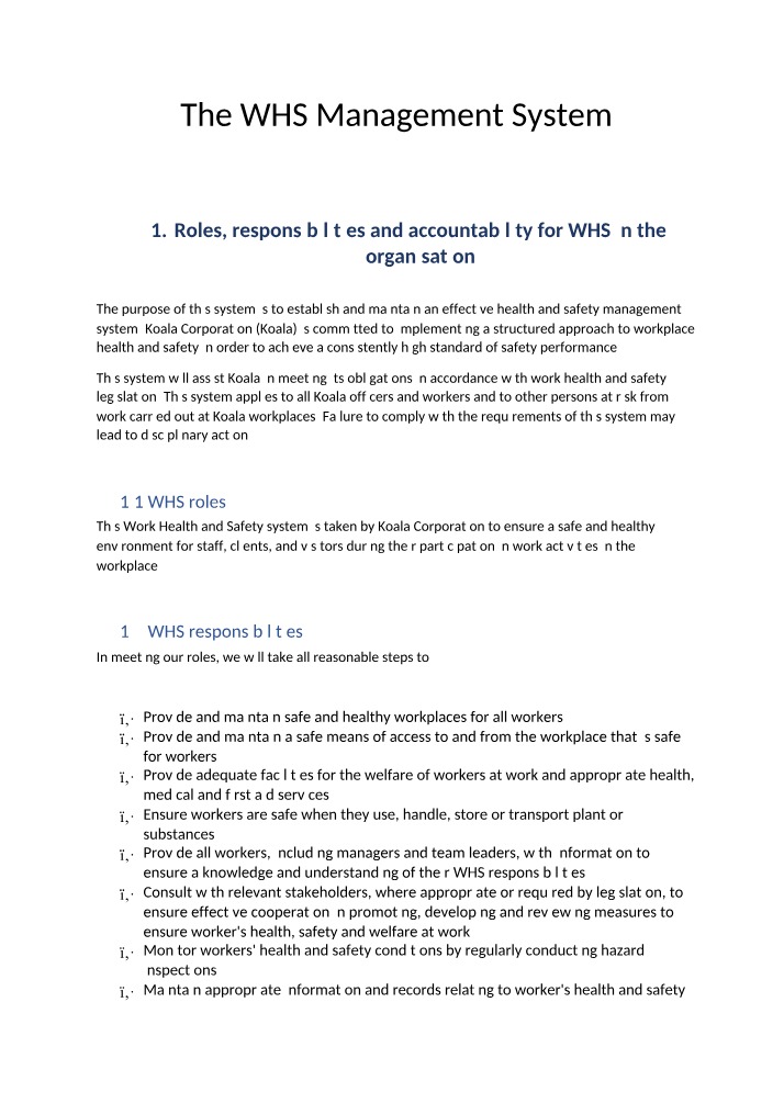 WHS Management System - Roles, Responsibilities, and Accountability