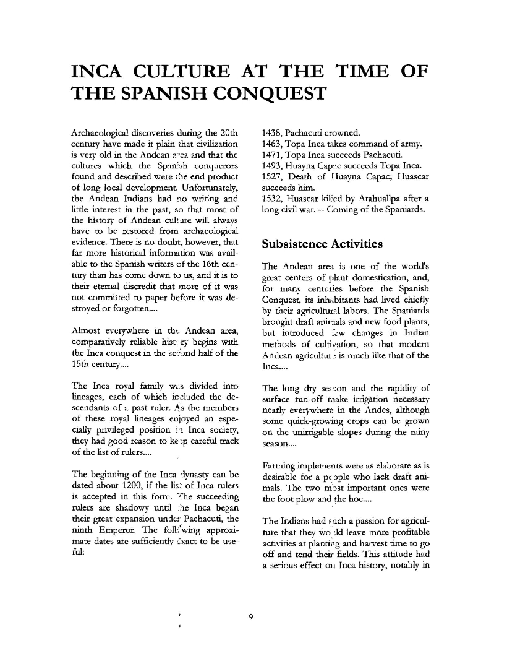 Spanish Conquest Era Inca Culture