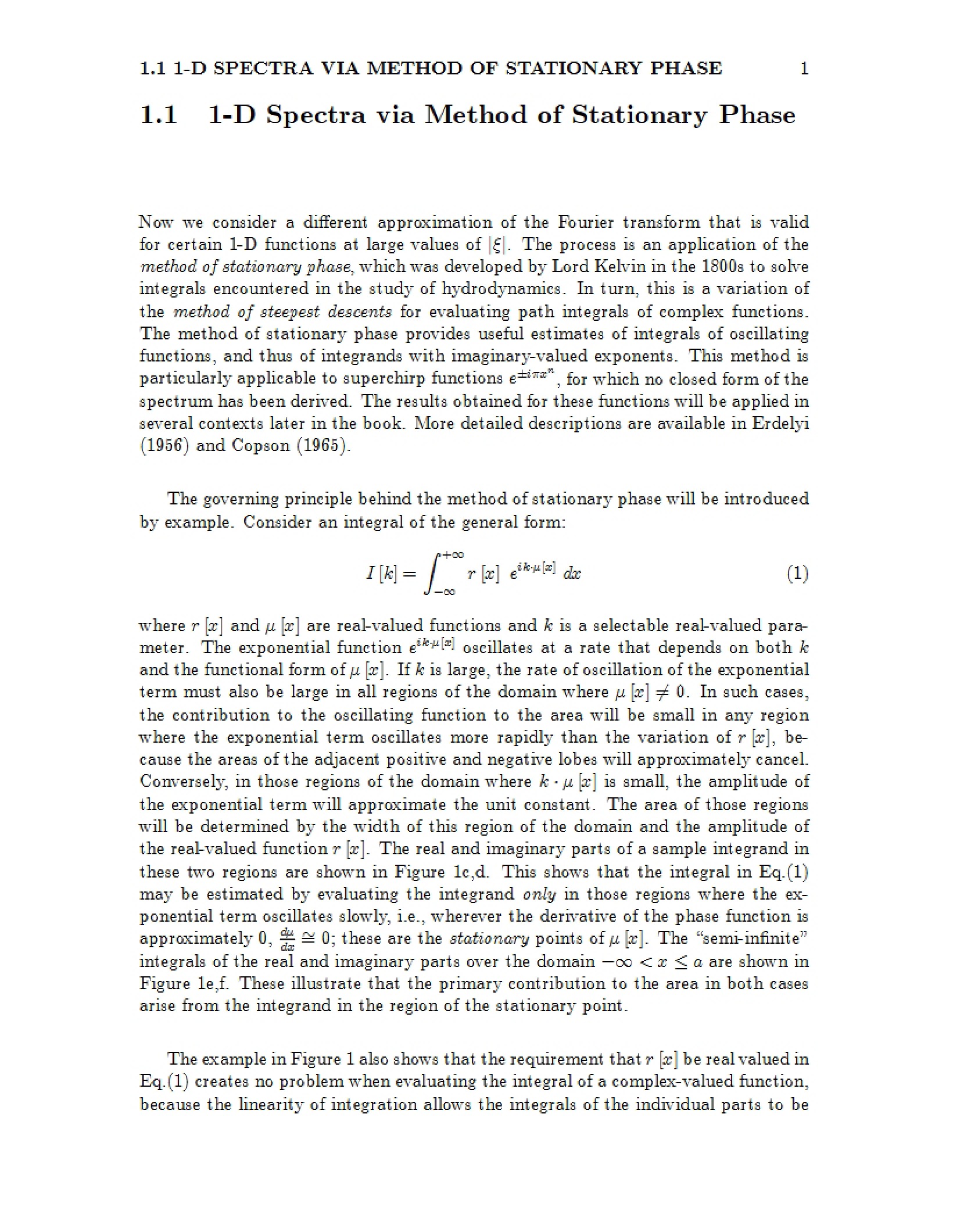 Method of Stationary Phase for 1-D Spectra