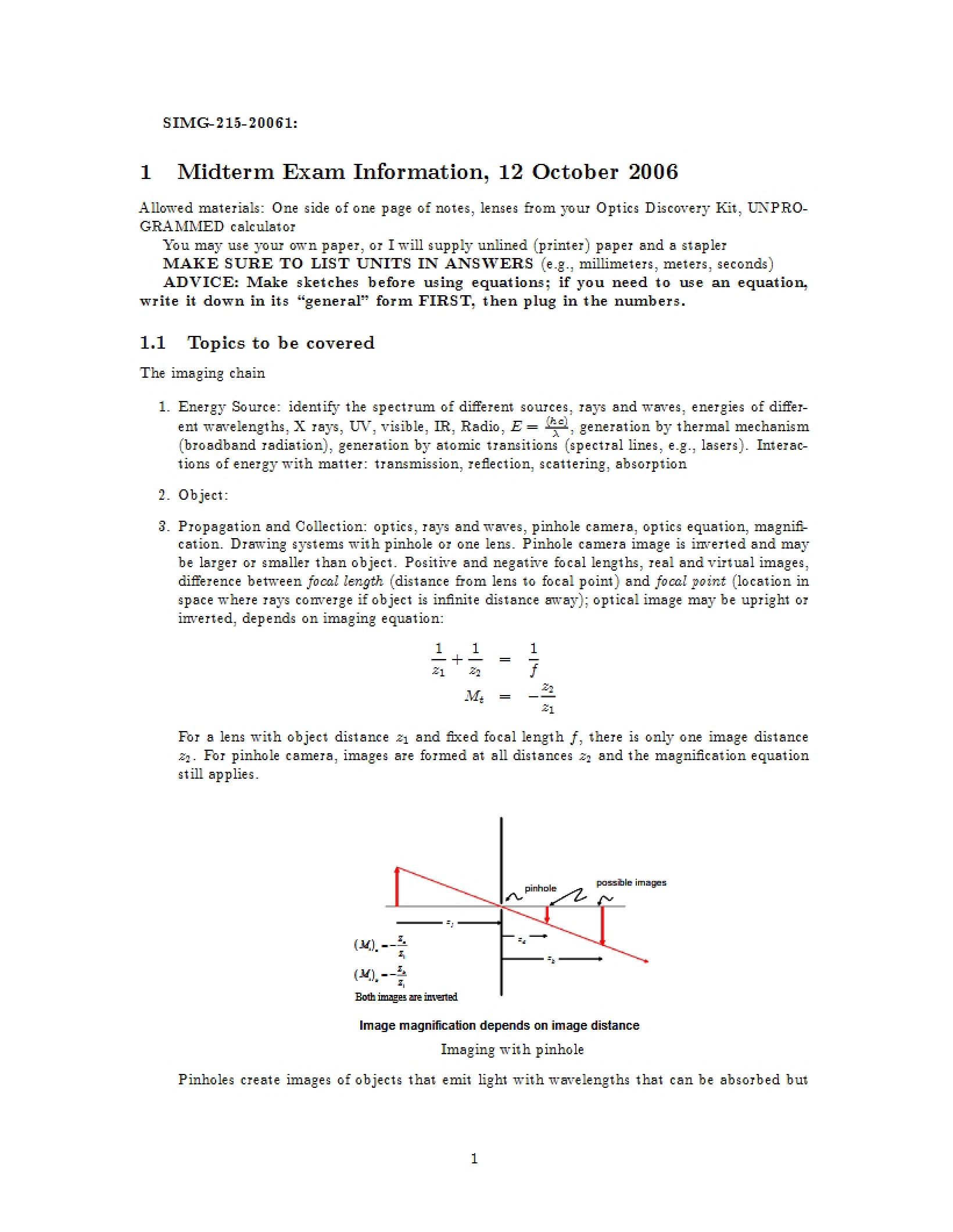 Fundamentals of Imaging Science Notes