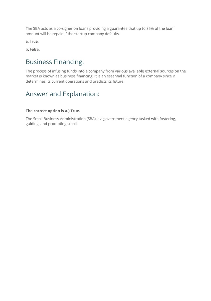 Business Financing and SBA Loan Roles