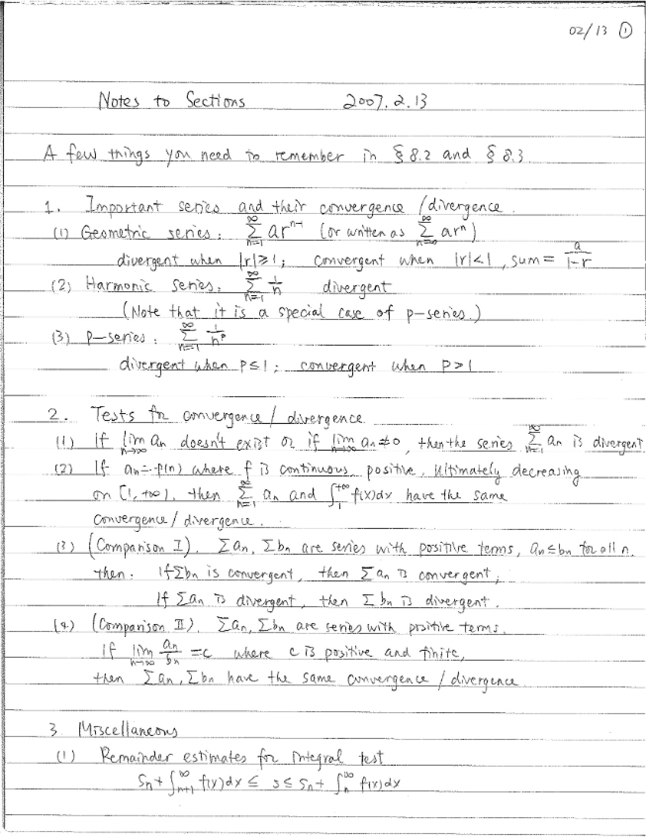 Course Notes for Calculus Sections