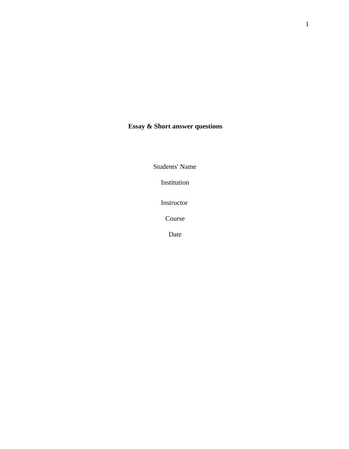 Essay and Short Answer Questions