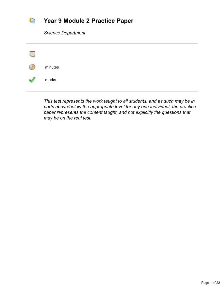 Module 2 Practice Paper for Year 9