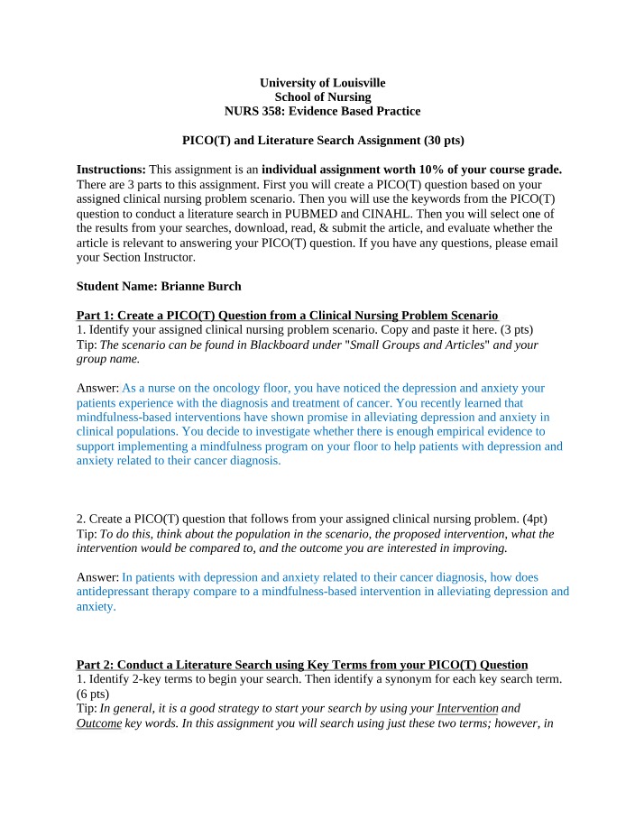 Literature Search and PICO(T) Assignment