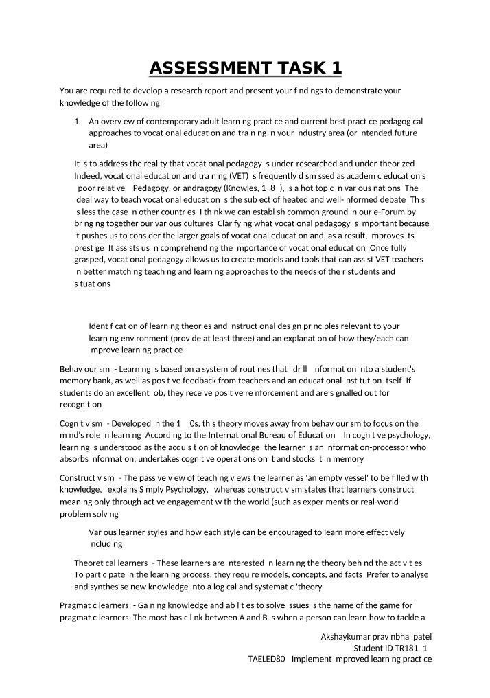 Contemporary Adult Learning Practices and Vocational Education
