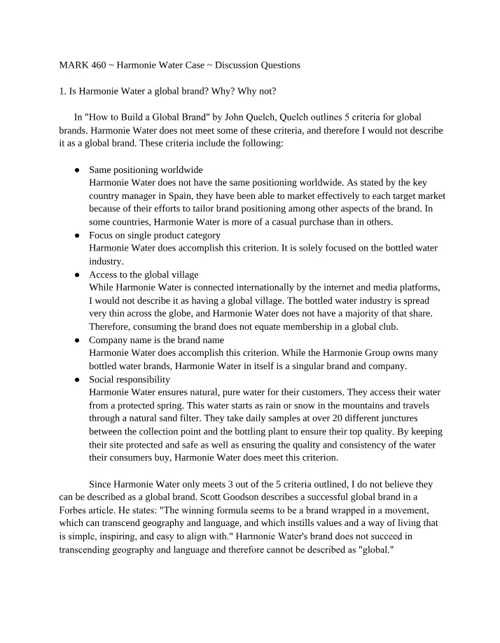 Is Harmonie Water a Global Brand Evaluating Global Reach
