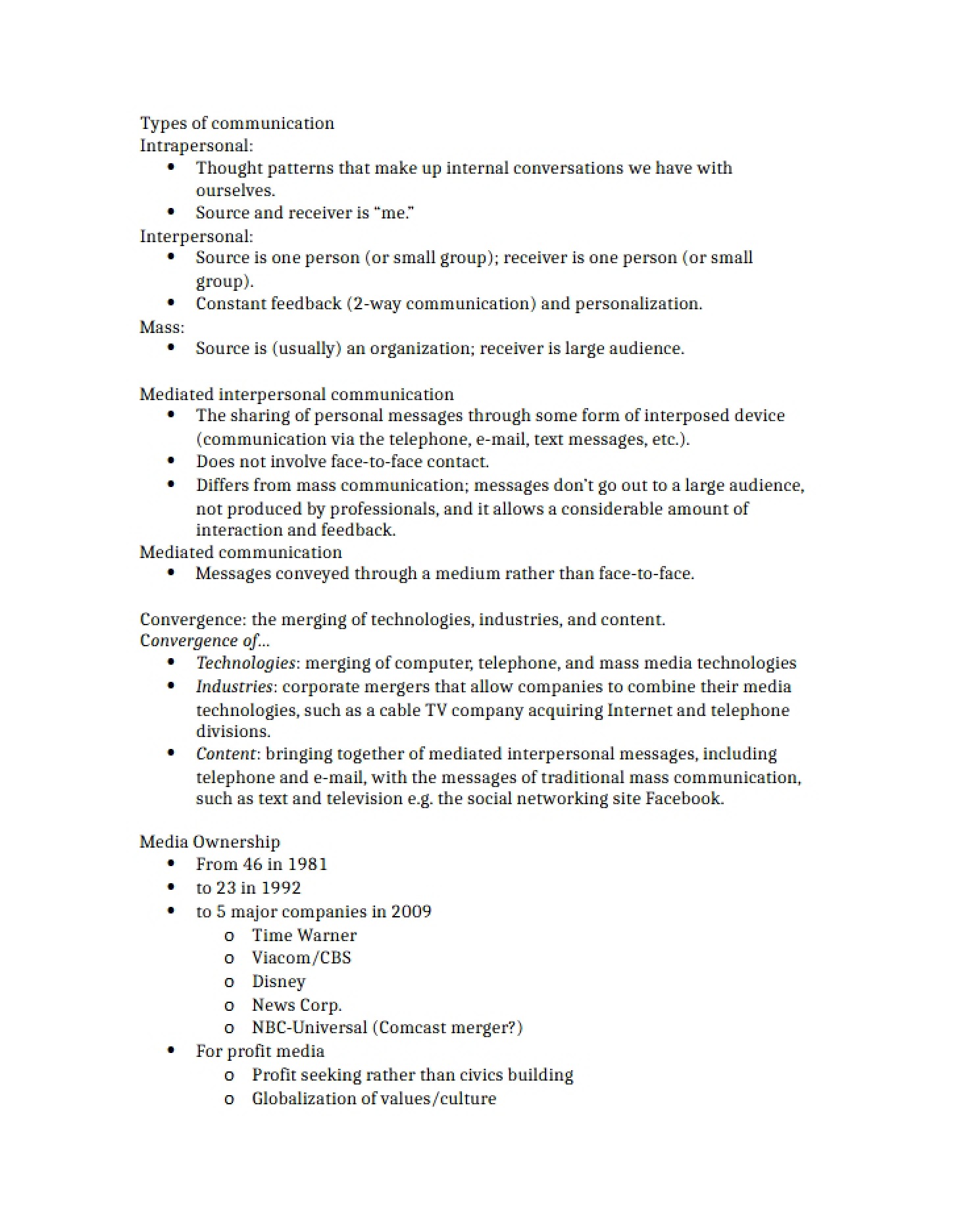 Study Guide for Mass Comm