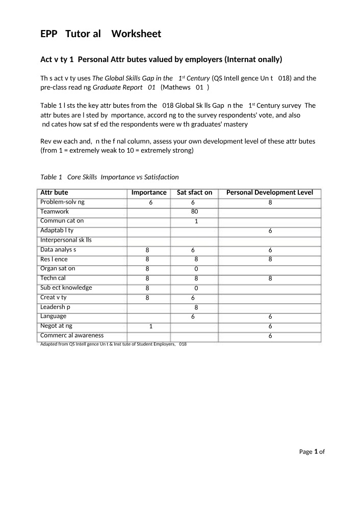 Worksheet for EPP2 Tutorial 2