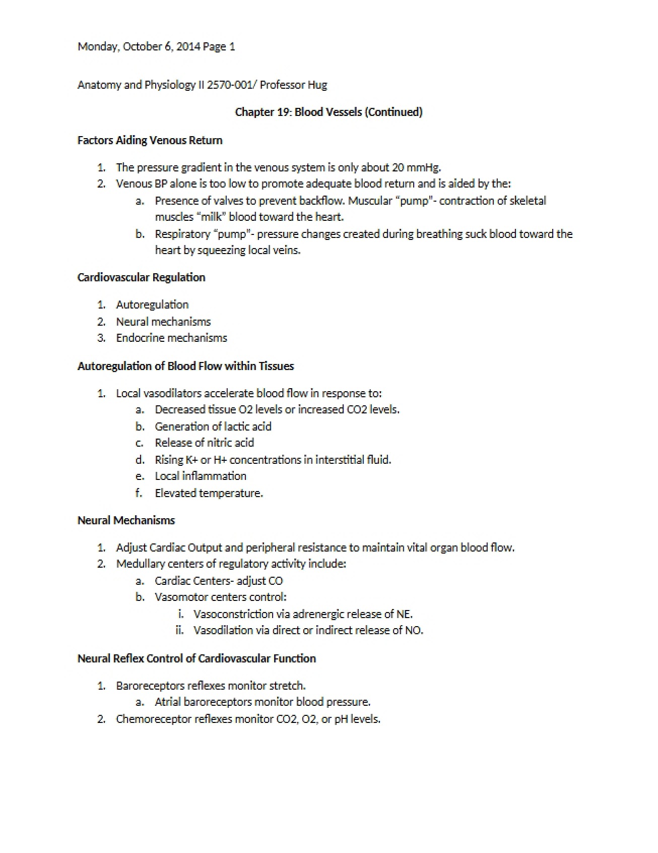System of Blood Vessels in the Body (Chapter 19)