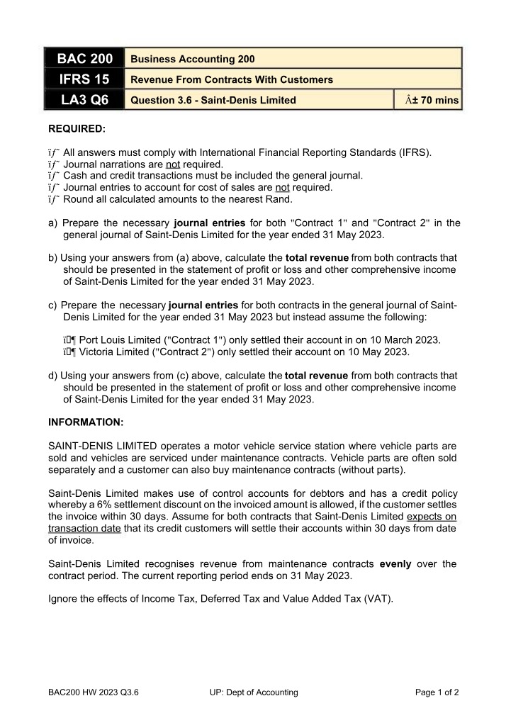 Revenue Calculation and Journal Entries for Contracts
