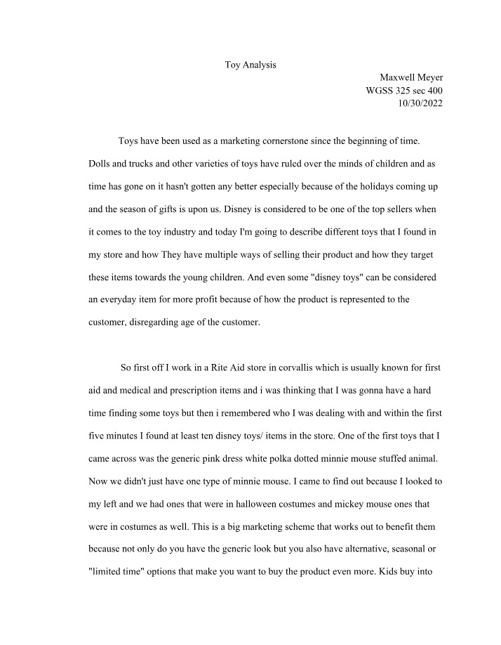 Essay on Toy Analysis