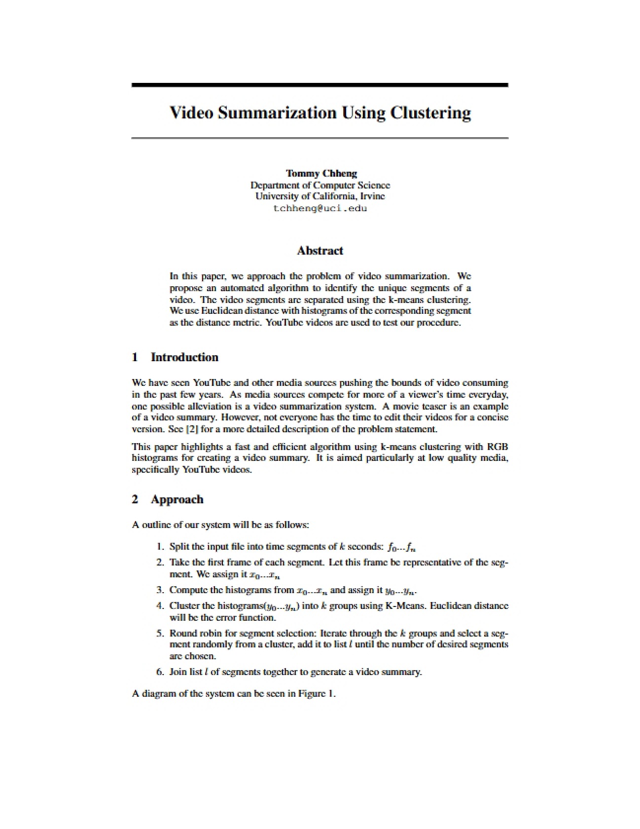Clustering Methods for Video Summarization