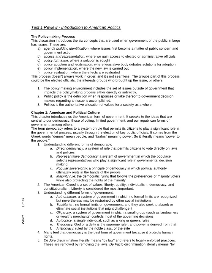 Introduction to American Politics - Policymaking Process and Review
