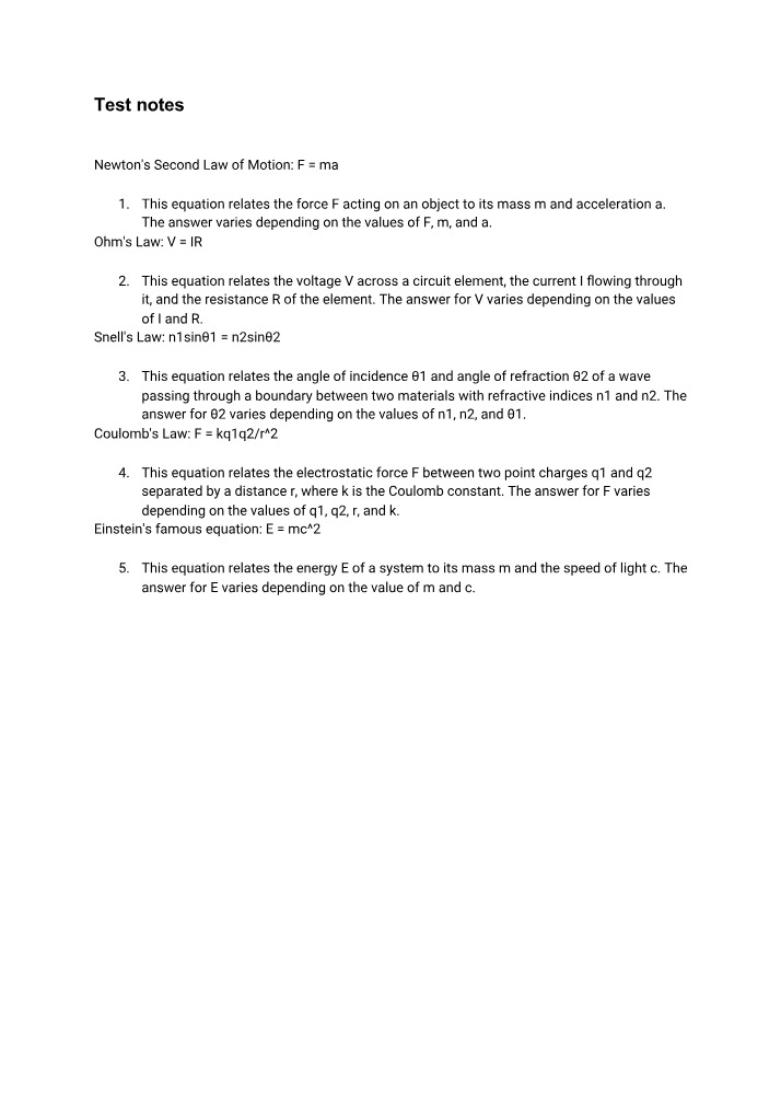 Notes for Test