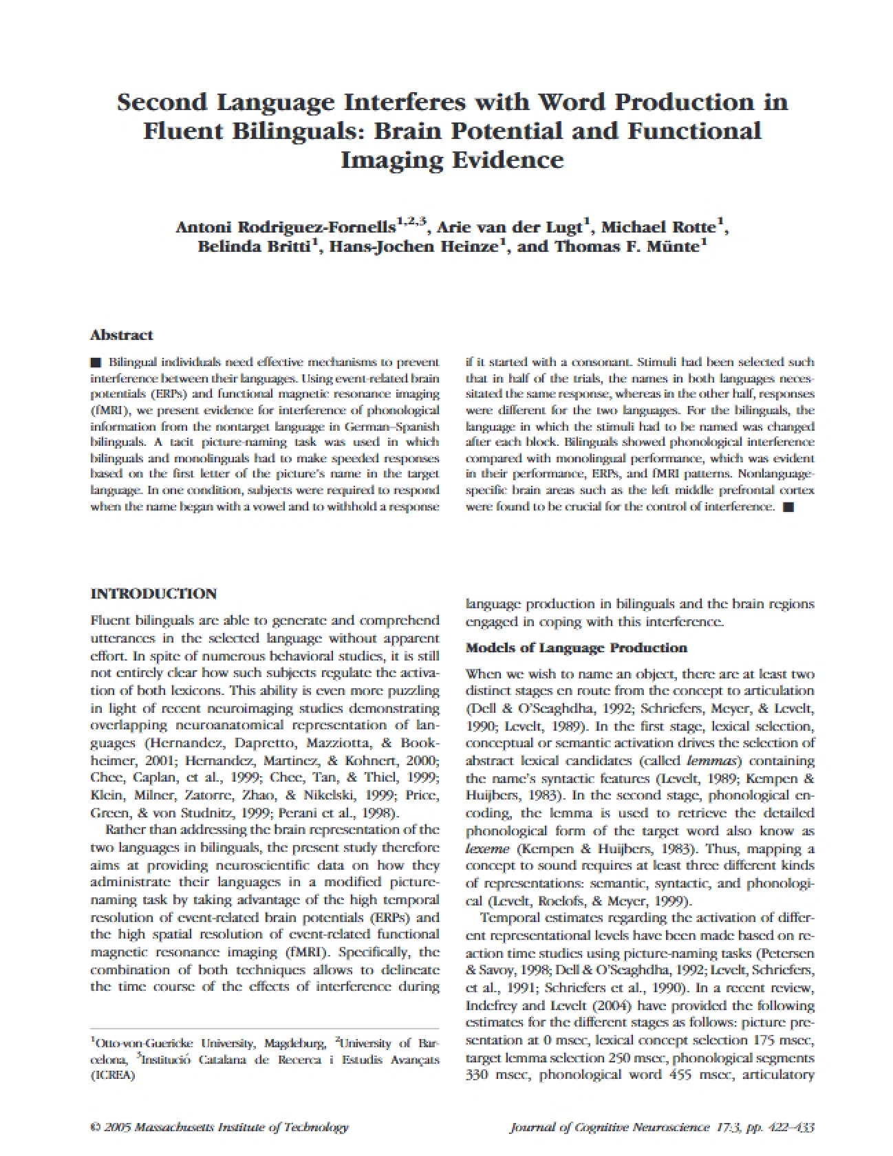 L2 Interference in Bilingual Speech Output