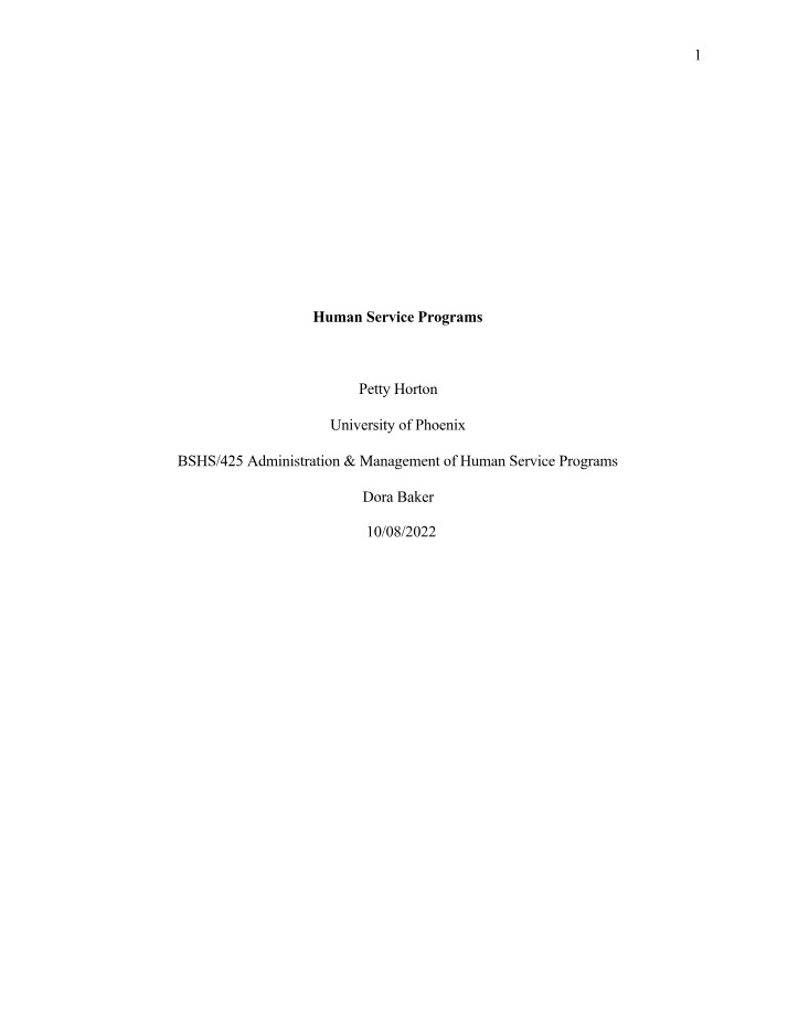 Human Service Programs - Trends and Terms