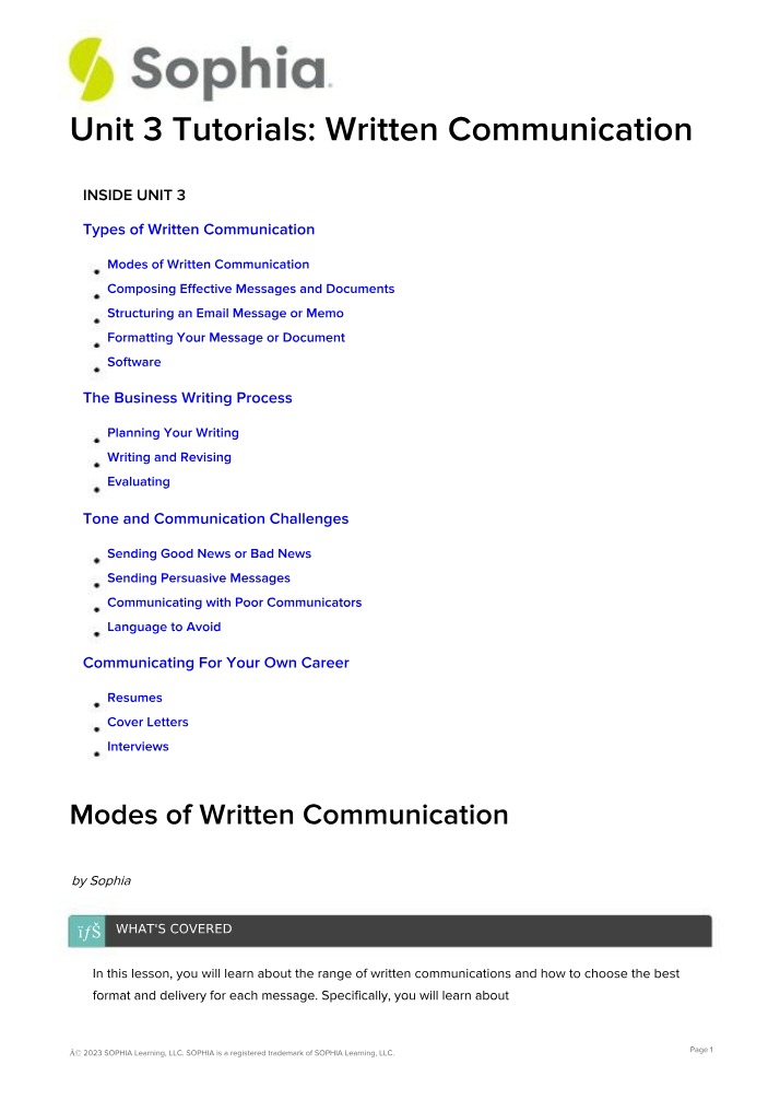 Unit 3 - Written Communication Tutorials