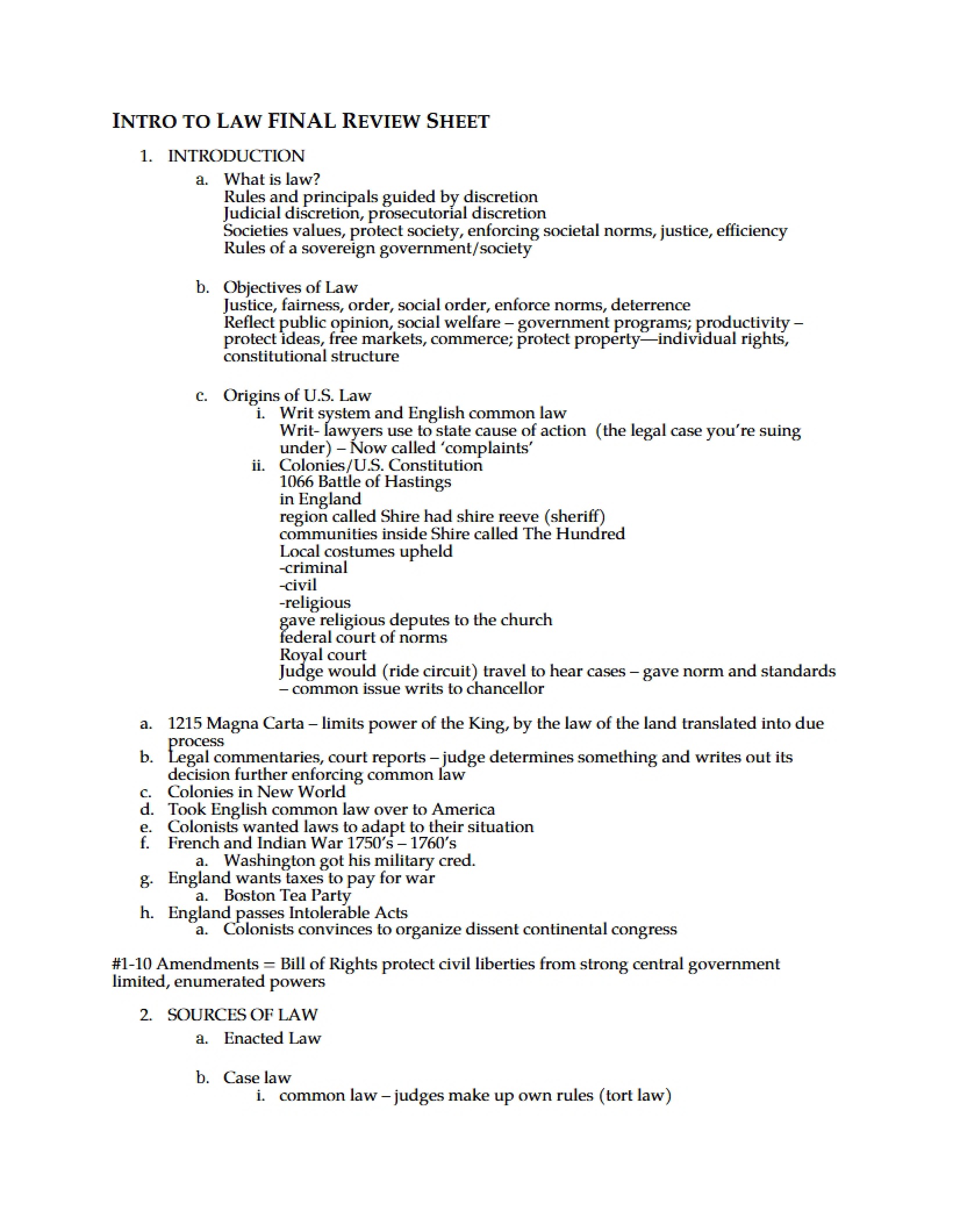 Final Exam Review Law Introduction