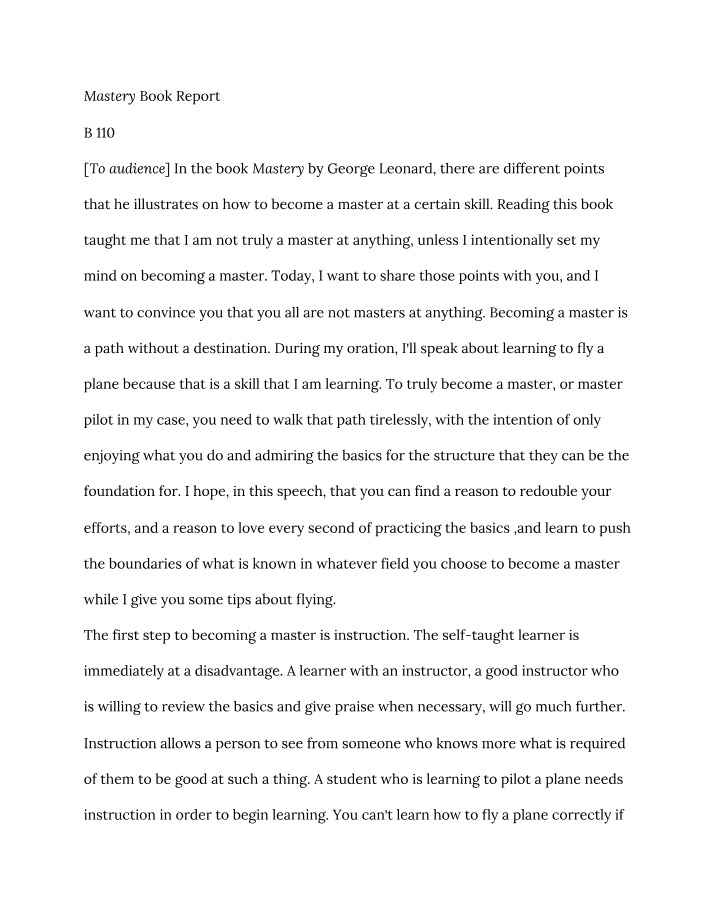 Book Report - Mastery