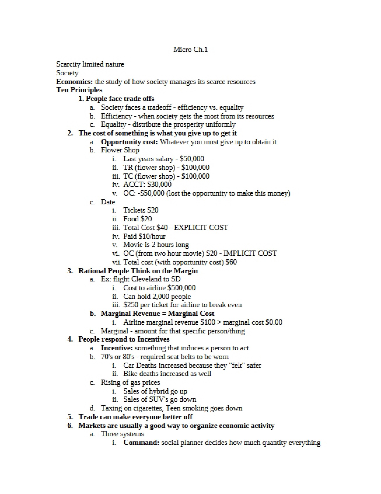 Microeconomics Chapter One