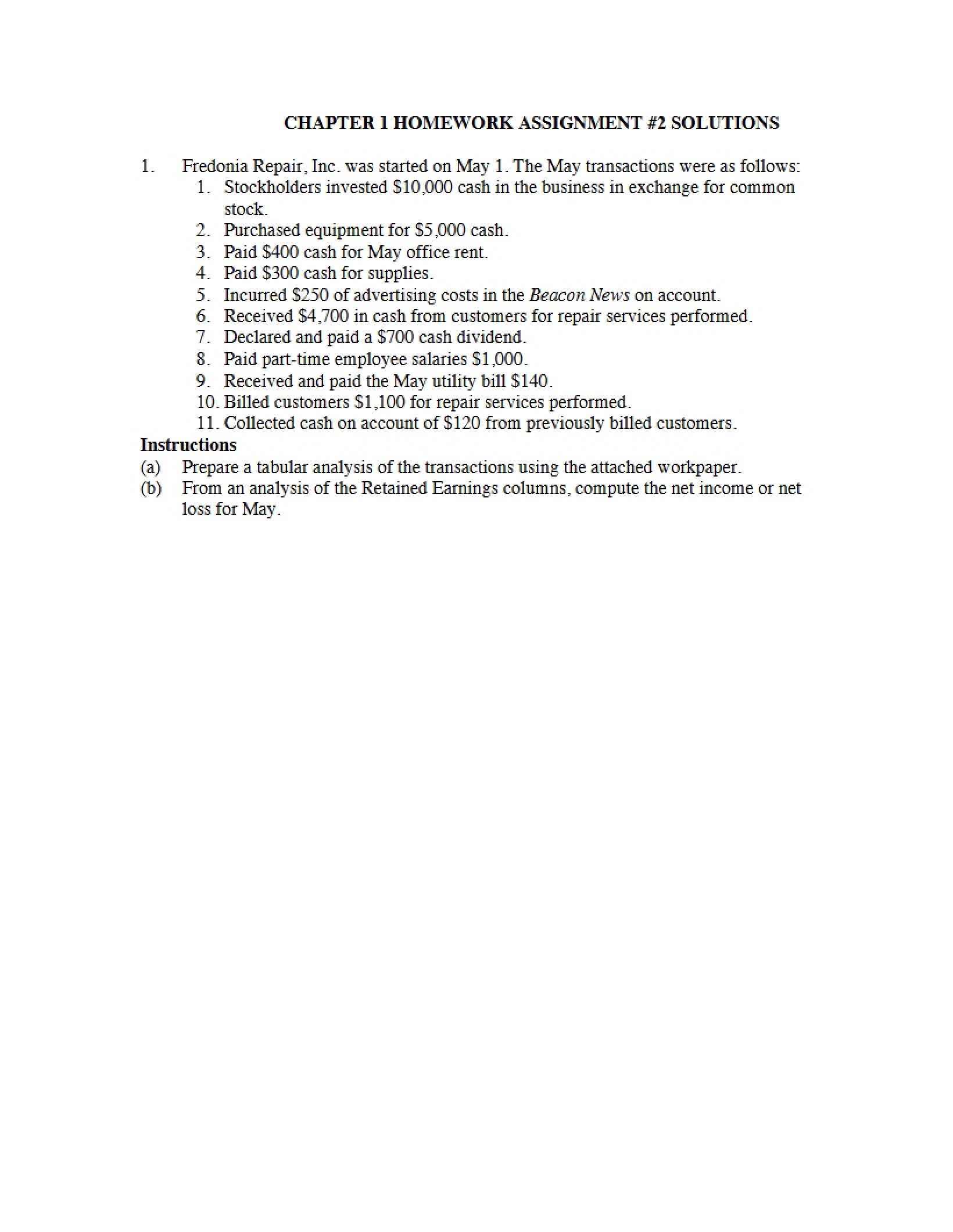 Solutions for Homework Two (Chapter One)