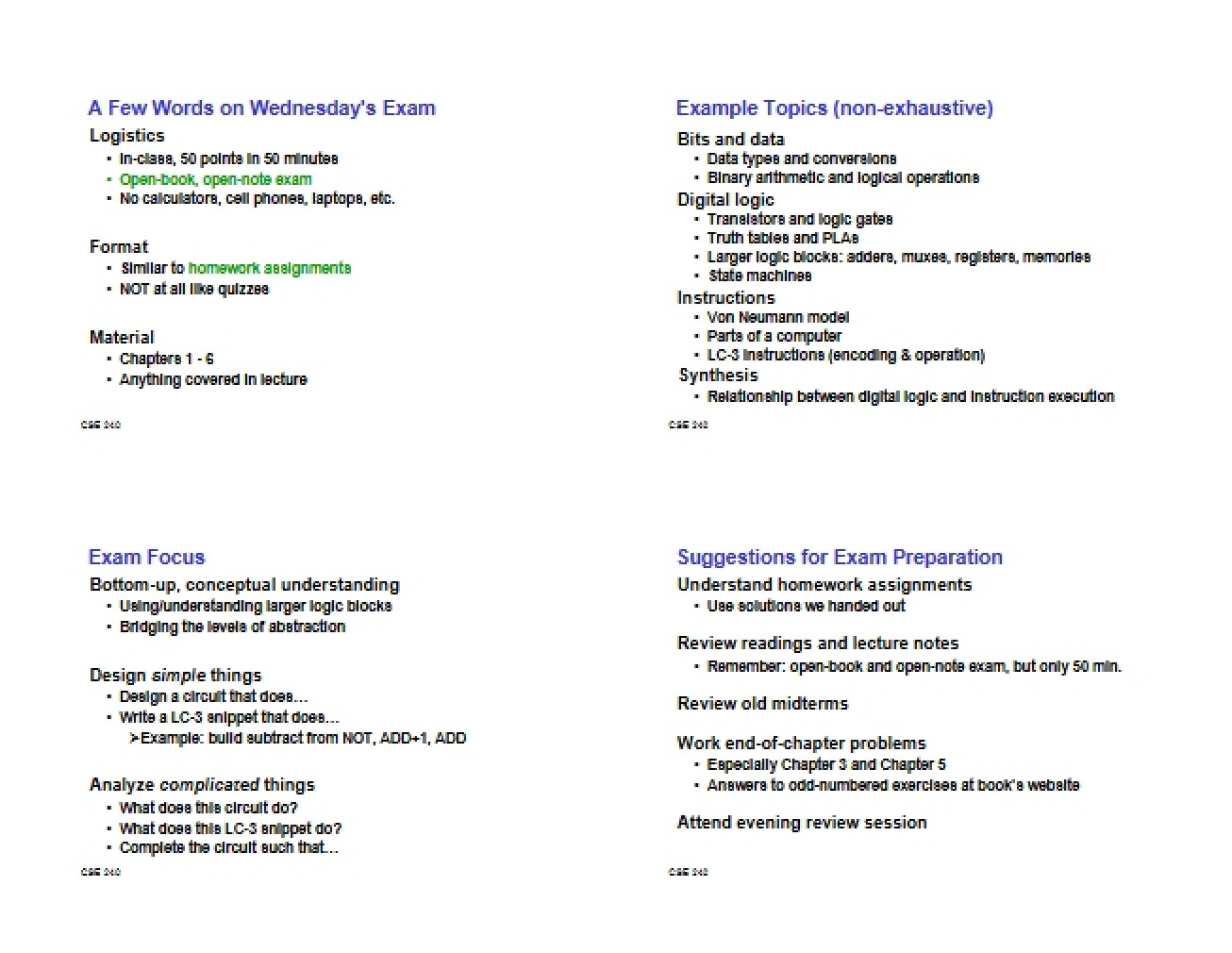 Study Guide for CIS 240