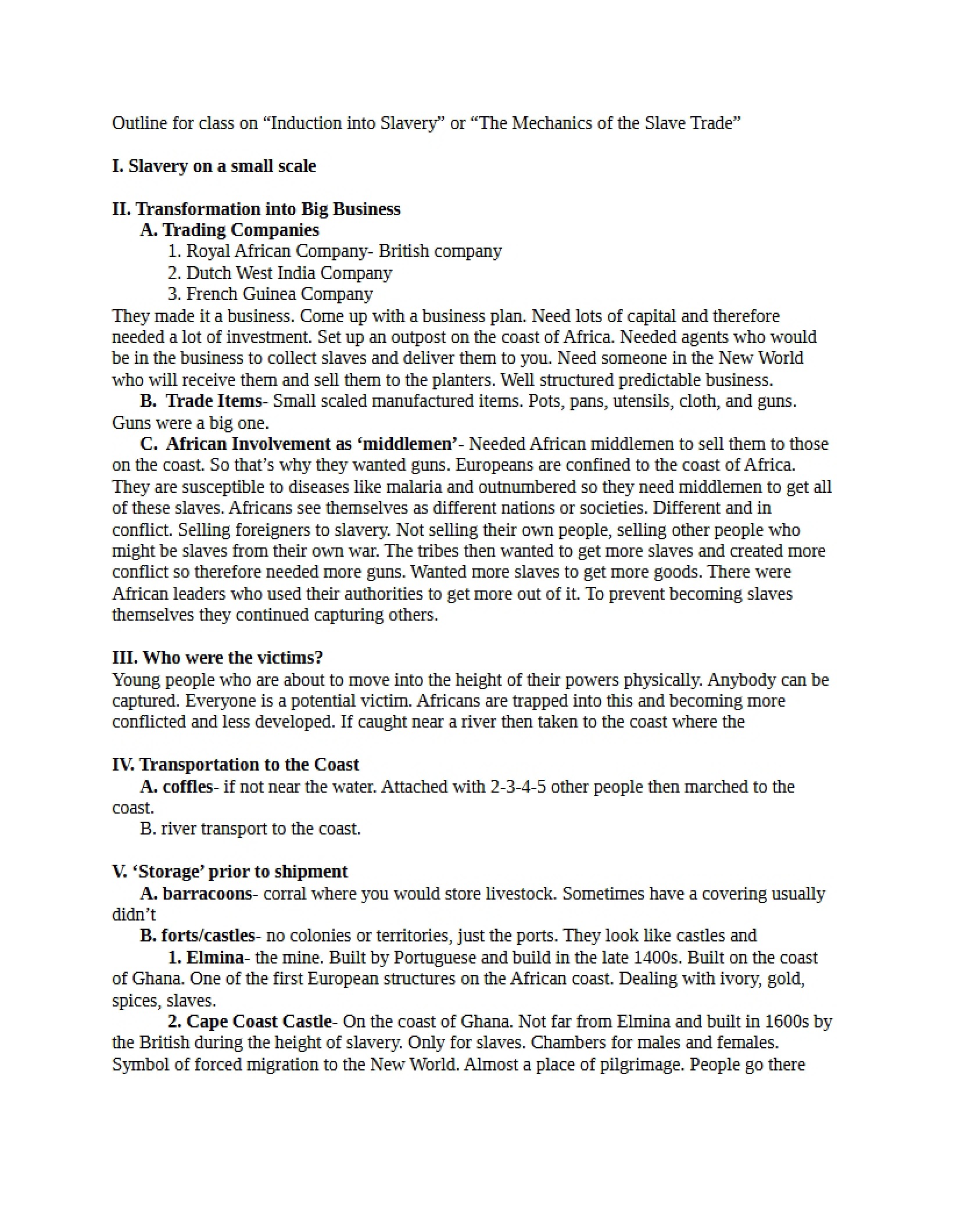 Slave Trade Mechanics Outline
