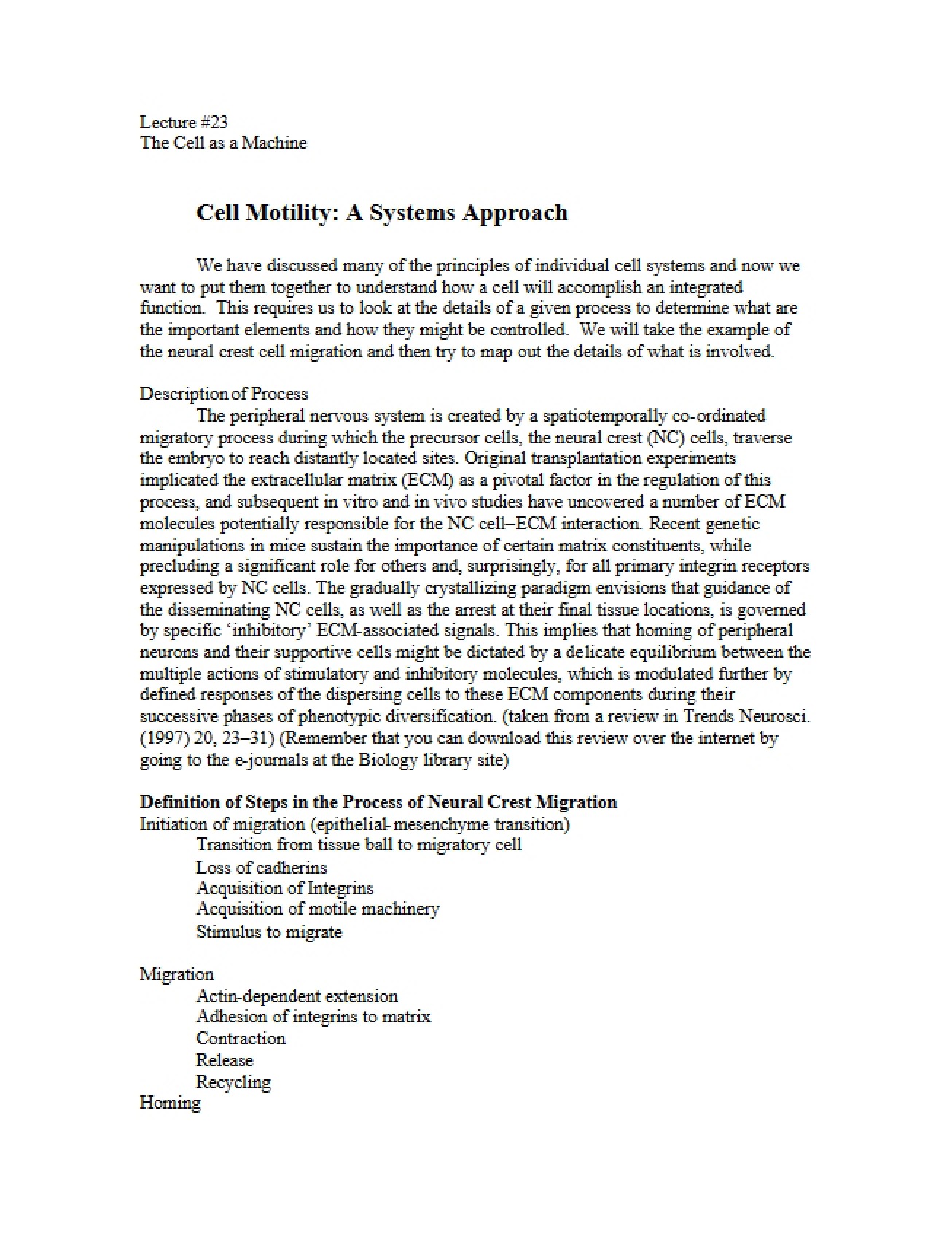 Systems Approach to Cell Motility