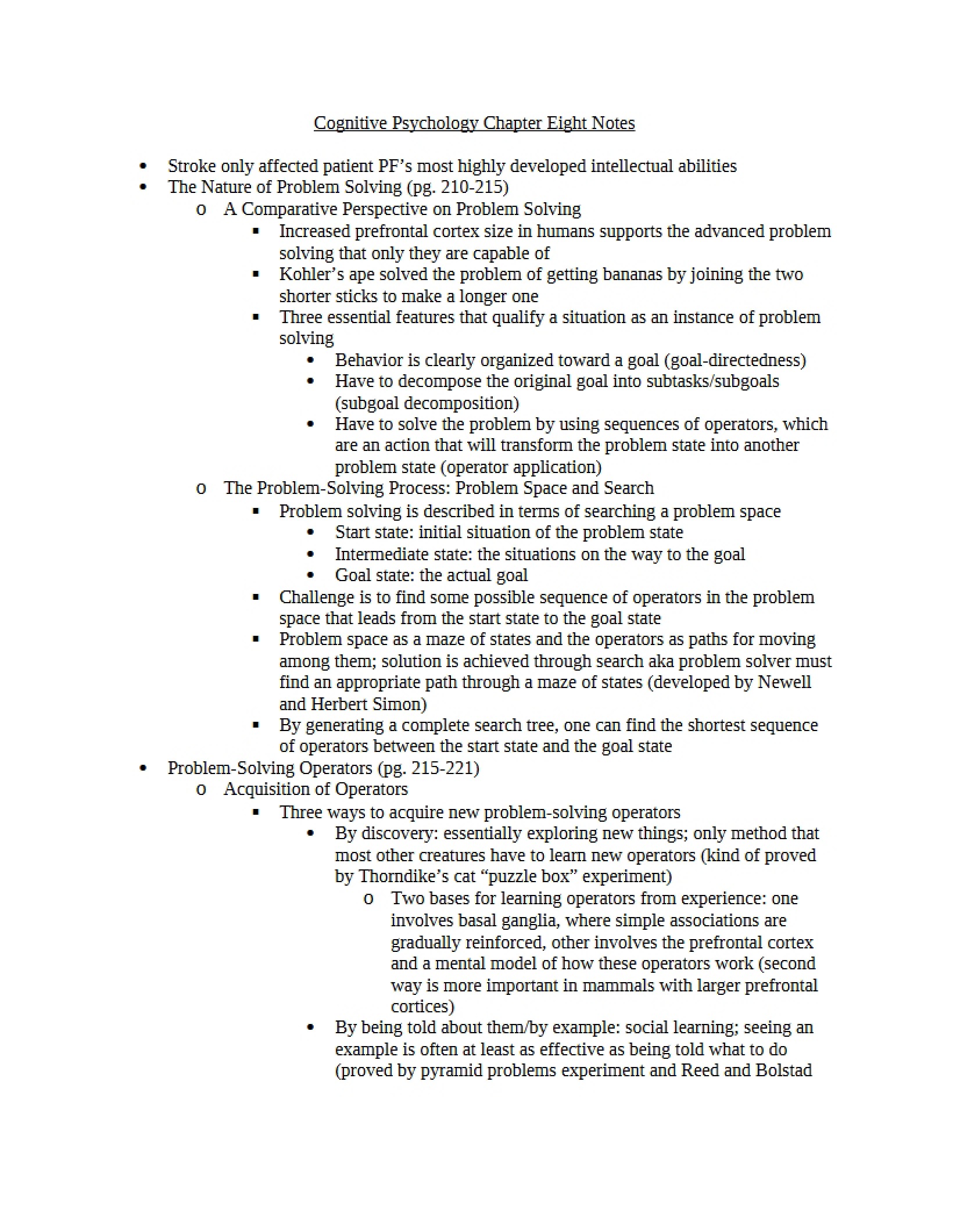 Notes on Cognition Chapter 8