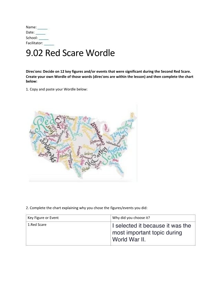 Wordle - Significant Figures and Events of the Second Red Scare