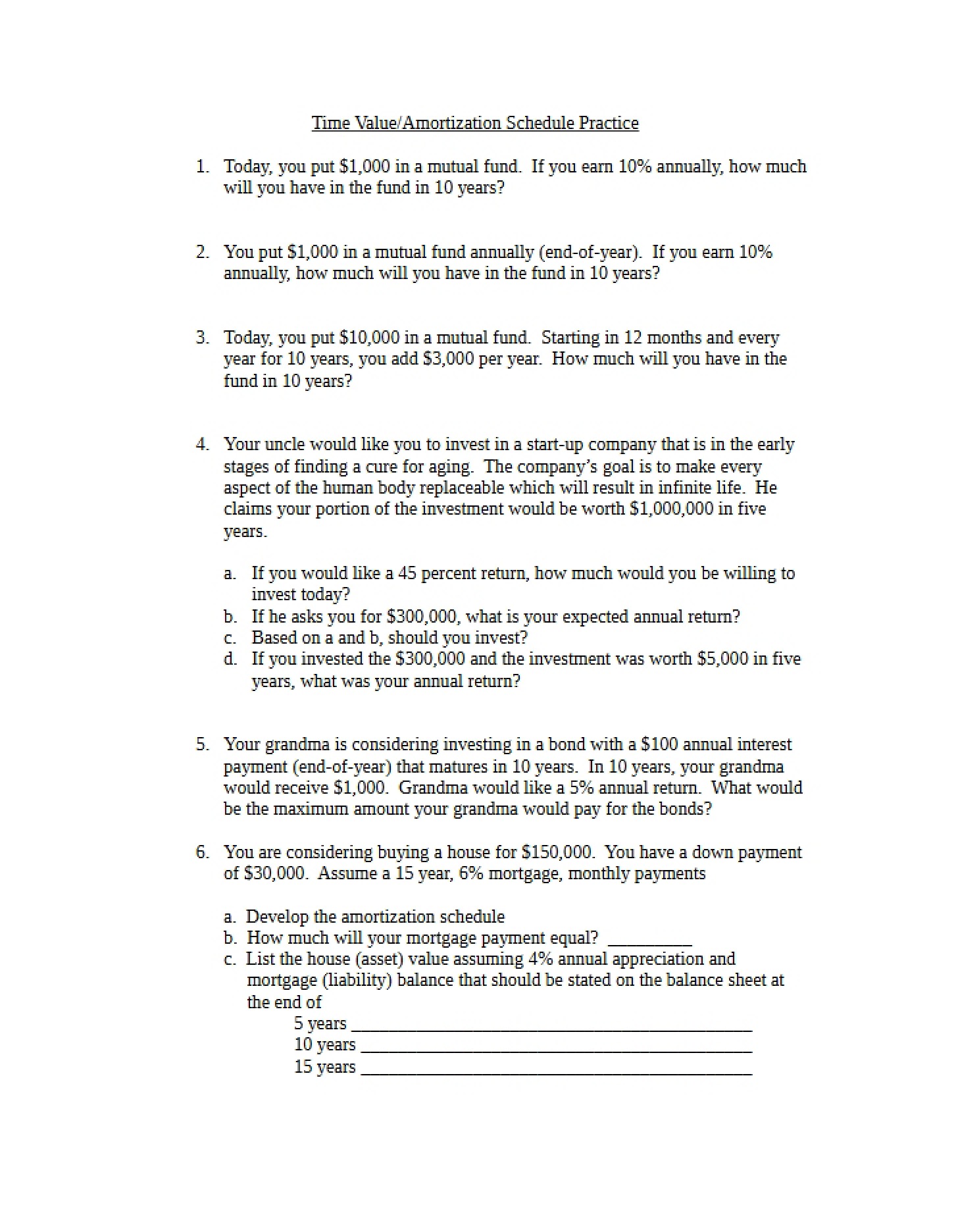 Time Value Amortization Exercises