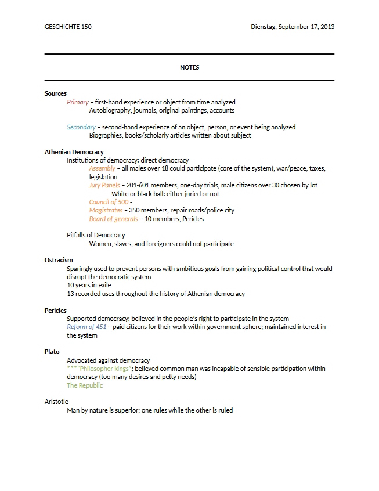 Western History Lecture Notes