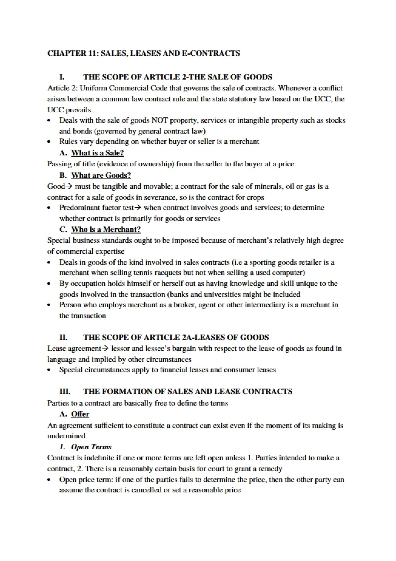 E Contracts Leases and Sales Chapter Eleven