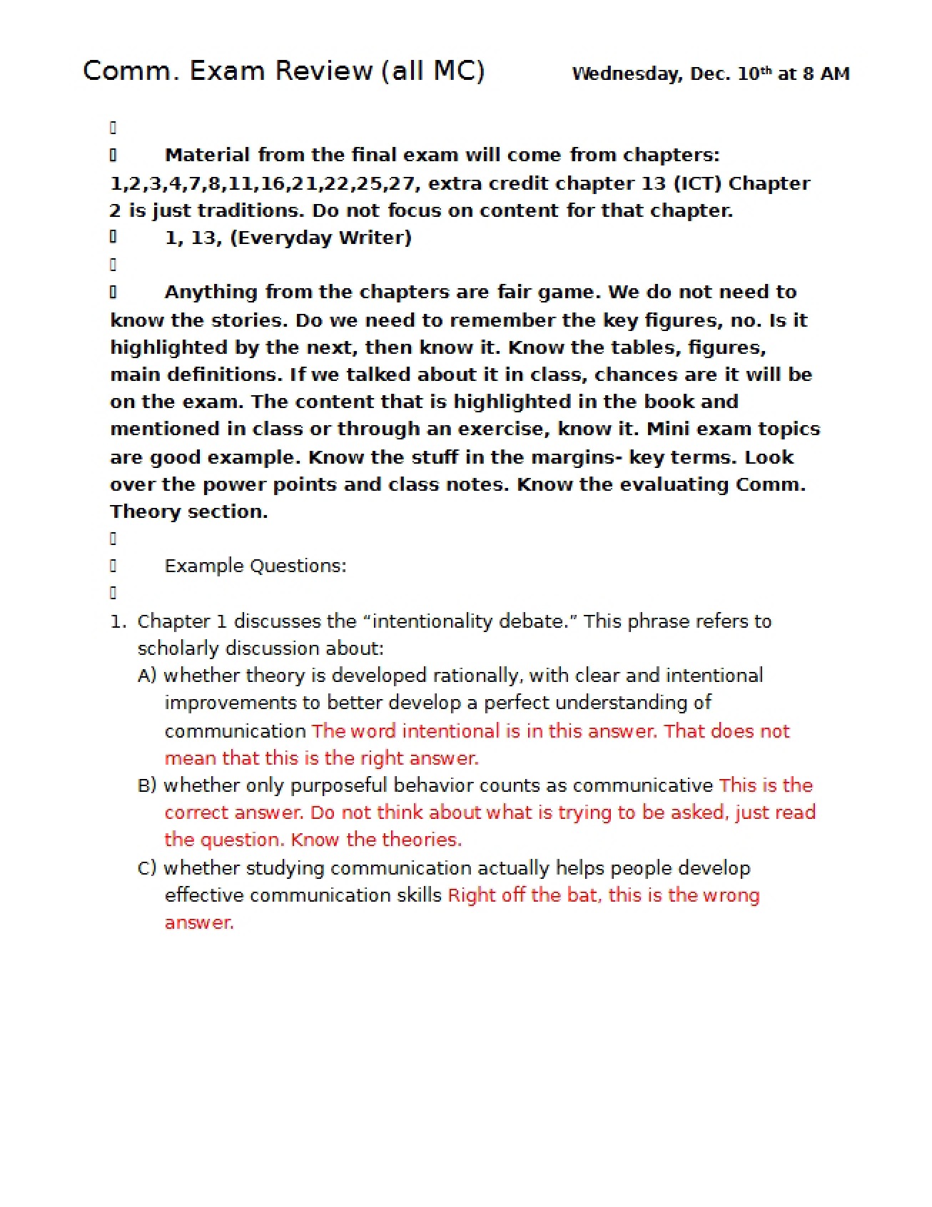 Notes for Communications Final Exam
