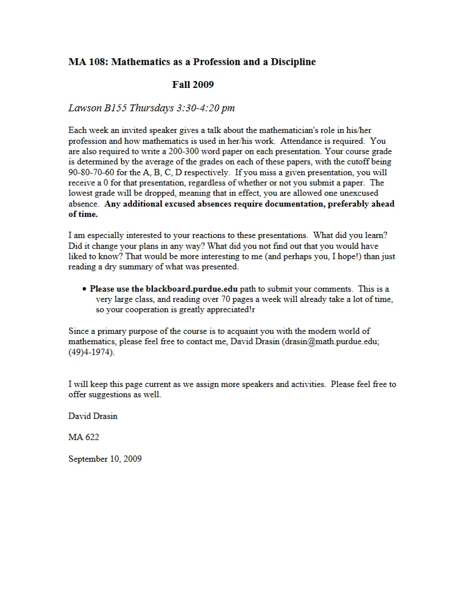 Mathematics Profession Lecture Notes