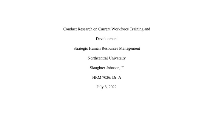 Researching Current Workforce Training and Development