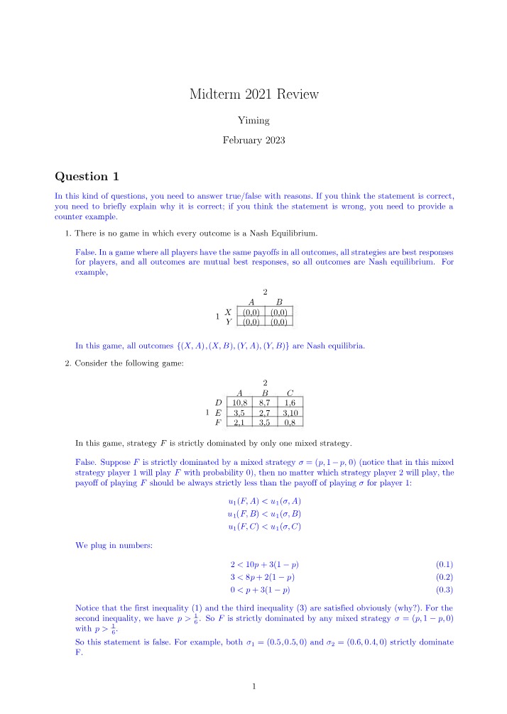 Game Theory - Nash Equilibrium and Dominant Strategies