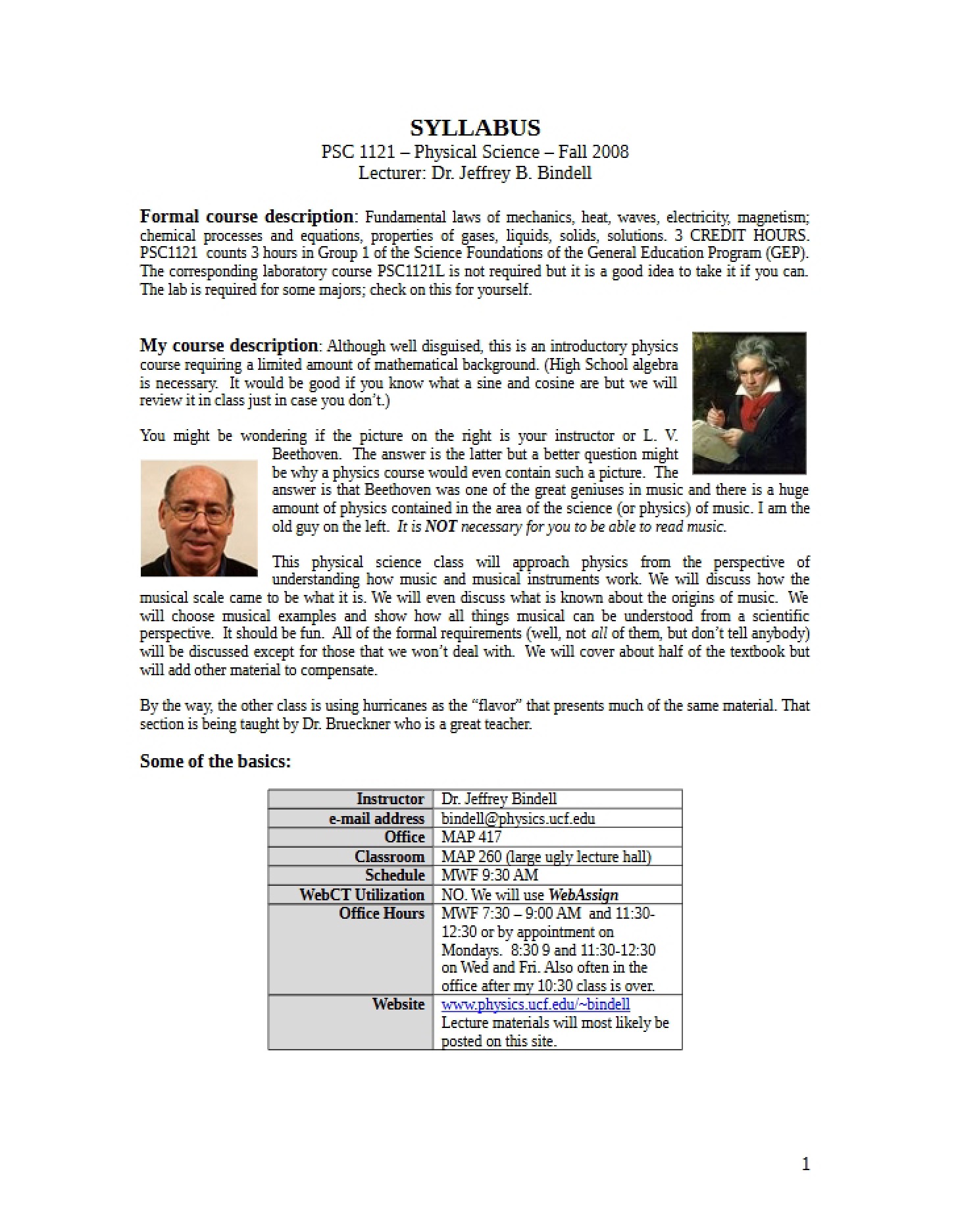Syllabus for PHY 1121
