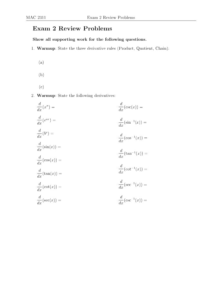 Review Problems for Exam 2