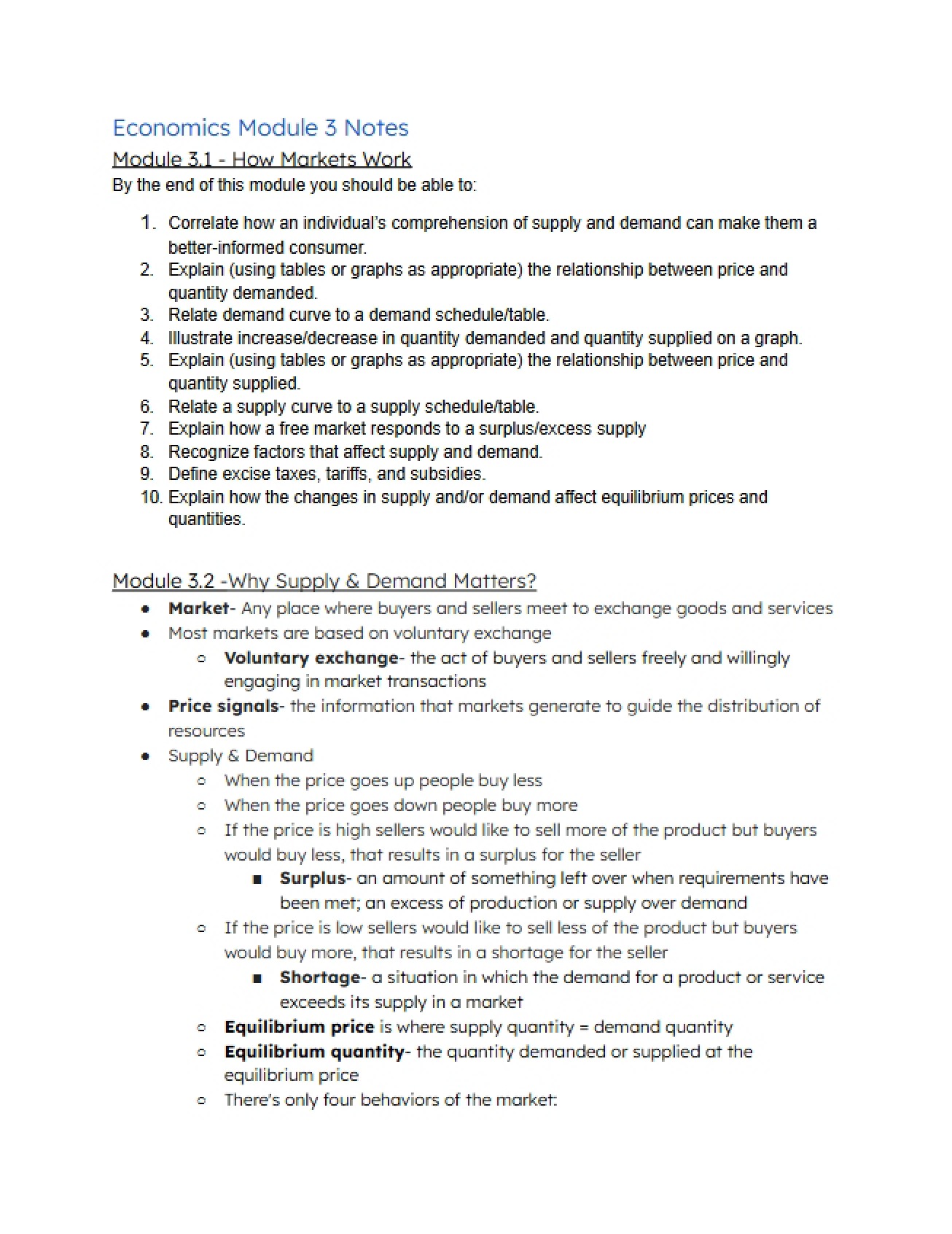 Notes for the Third Economics Module