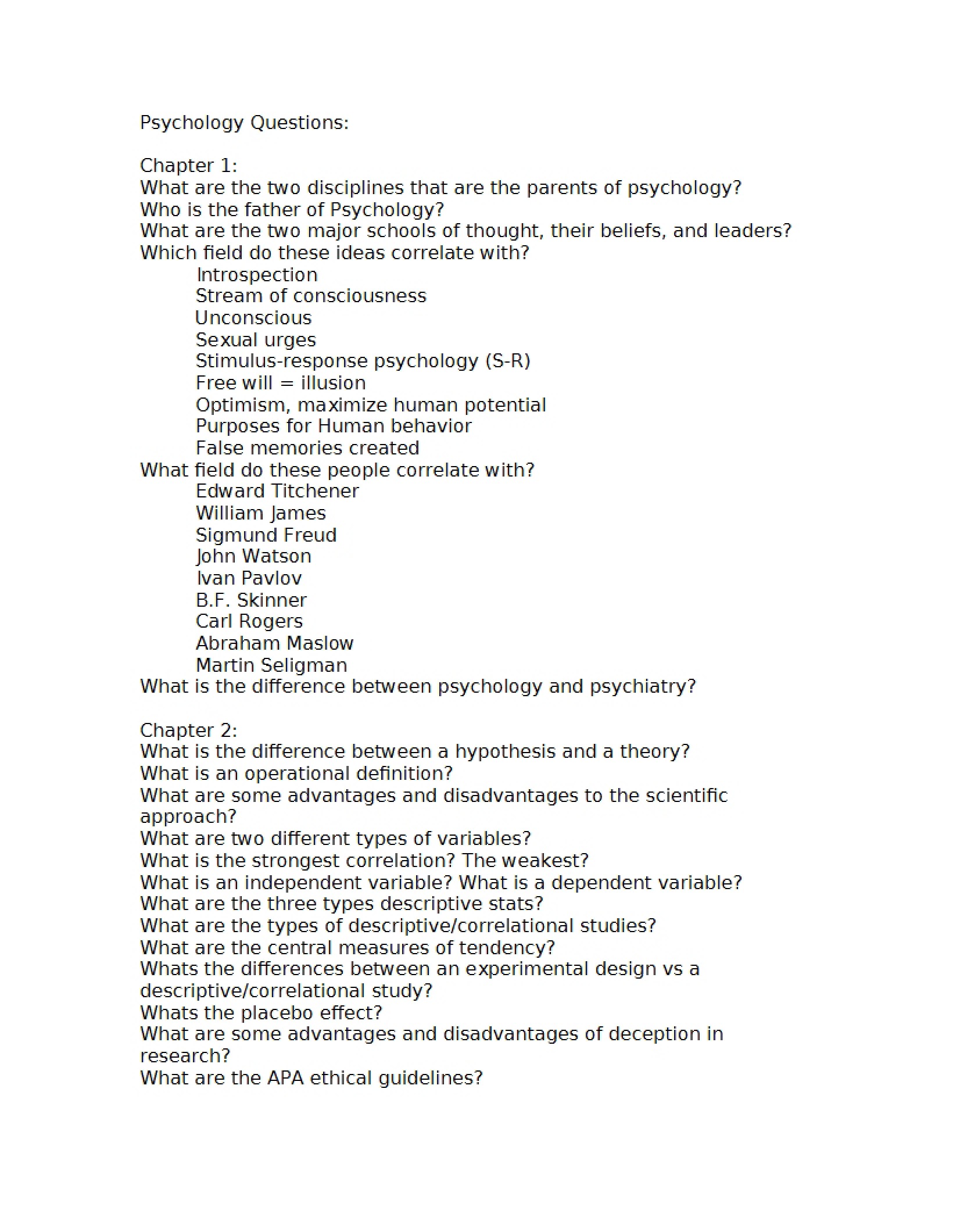 Inquiries Regarding Psychology