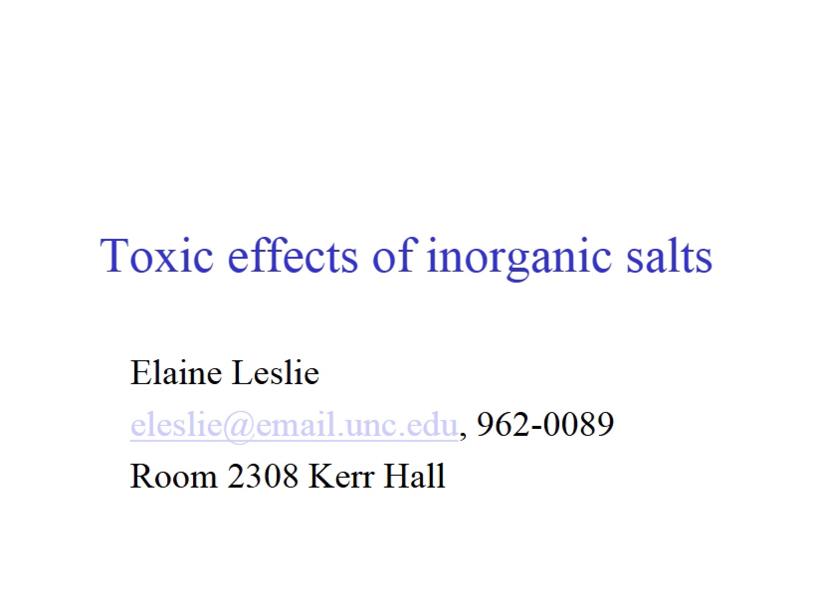 Notes on Inorganic Salt Toxicity