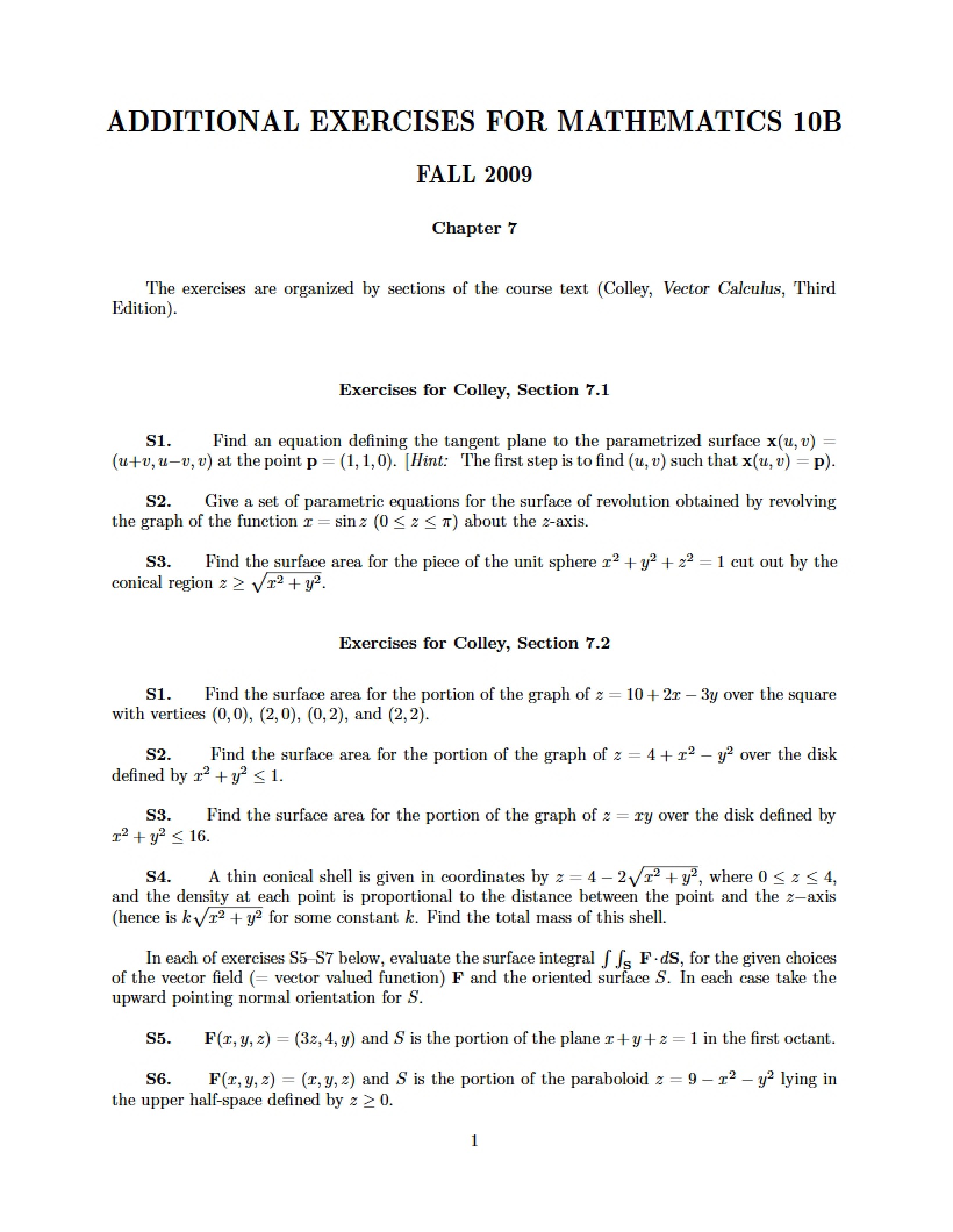 Notes for Colley Section 7.1