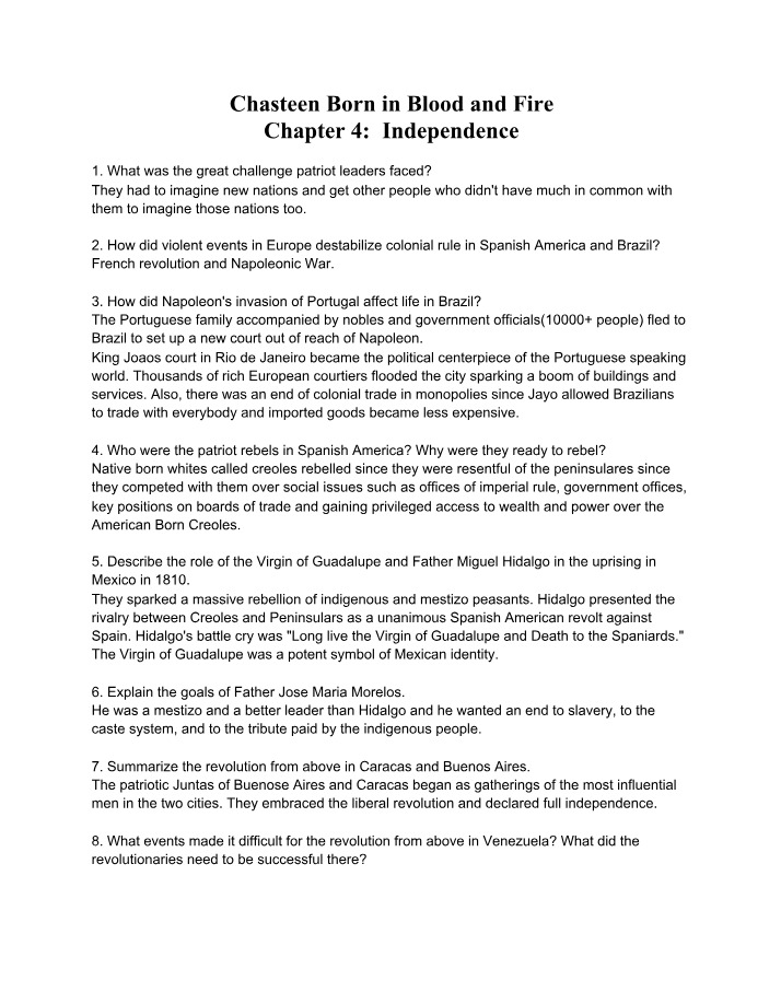 Chapter 4 - Independence (Born in Blood and Fire by Chasteen)
